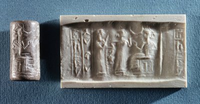 Cylinder seal depicting an evocation to the cult of Elam by Elamite